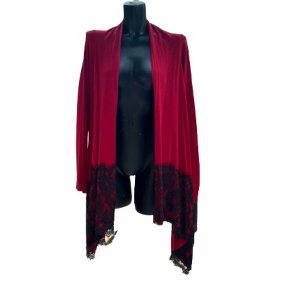 Sioni Sweaters - Sioni Womens Cardigan Shrug Sweater Size L Red Long Sleeve Open Front Hi Low